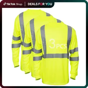 High Visibility Safety Shirt Class 3 Reflective Long Sleeve T-Shirt –vivi sink Breathable Hi-Vis Workwear for Construction & Warehouse, 1-Pack or 3-Pack Safety Sweatshirt with Pockets outdoor jogging