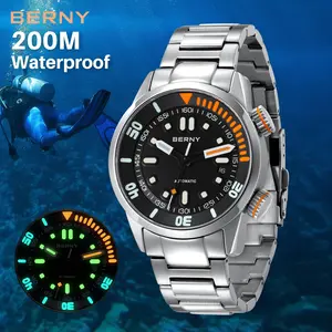 BERNY Automatic Watch for Men, High-Quality 200M Waterproof Diver Wristwatch, 316L Stainless Steel, Sapphire Glass, Sturdy Stainless Steel Band, Super Luminous Mechanical Men's Watch, Reloj de Hombre, Easter Gift