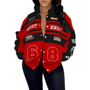 Angsuttc Varsity Jacket Women Motorcycle Detachable Letter Graphic Racer Jackets Vintage Color Block Baseball Street Coats