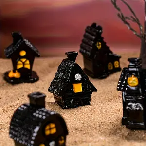 6-Piece Halloween Mini Haunted House Furniture Set - Resin Ornament Set Spooky Horror Decorations for Parties, Miniature Gardens, and Room Decorations