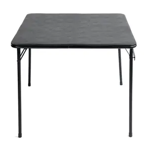 Homy Casa Fern Square Folding Table 33.5" Portable PVC Top with Metal Frame Foldable Design for Indoor Outdoor Use Space Saving Compact Storage Sleek Black Finish