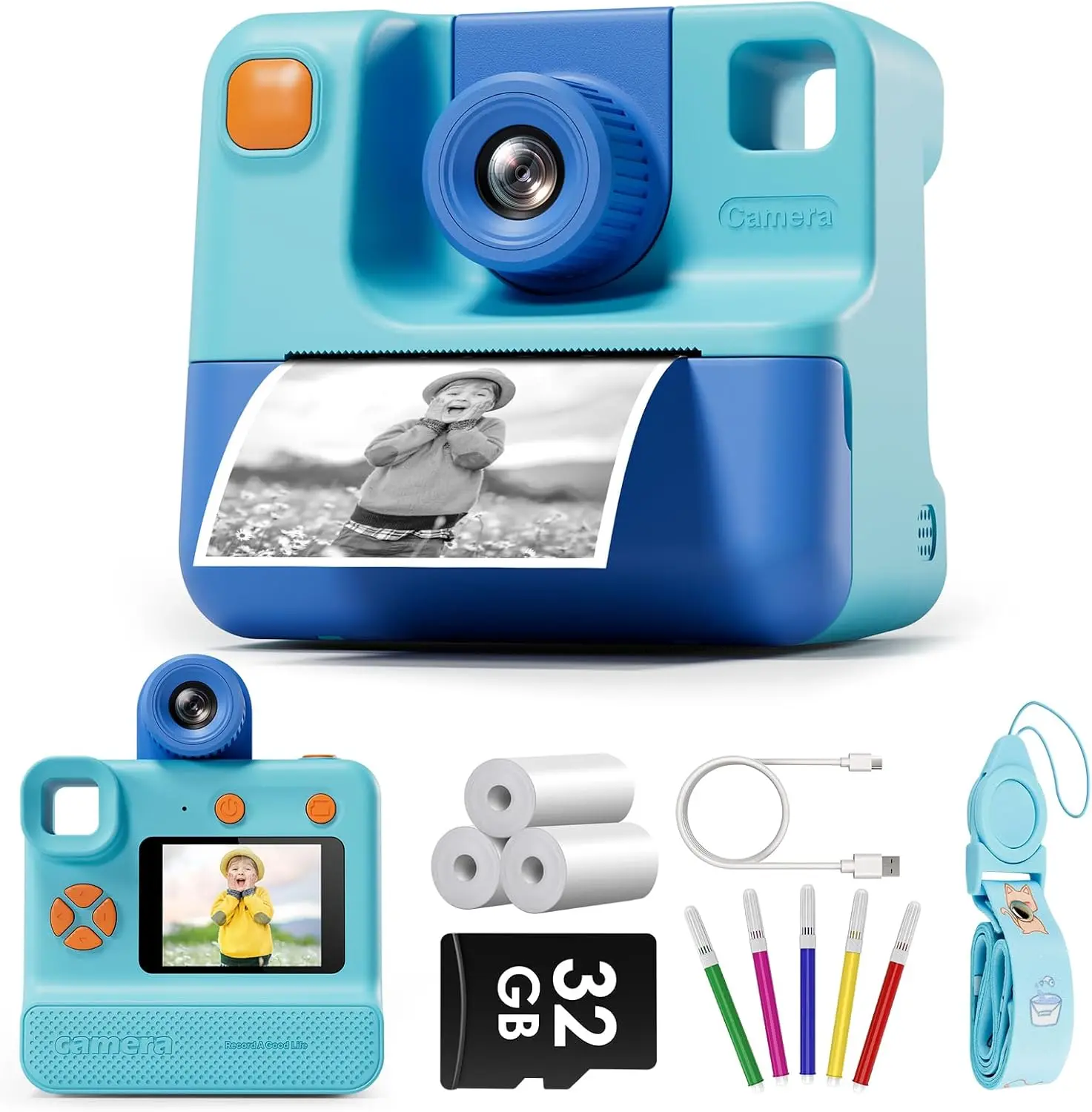 [SummerFinds]Kids Instant Print Camera - 1080P HD Digital Camera with 32GB TF Card, Selfie Video Camera, Creative Photography Toy for Girls & Boys Aged 3-12, Perfect Gift for Christmas, Birthday, Holidays Durable Toddler Gift Digital Kids Camera