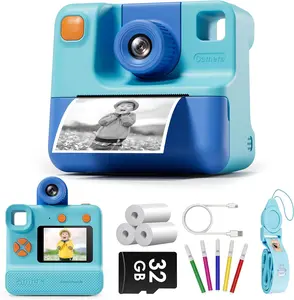Kids Instant Print Camera - 1080P HD Digital Camera with 32GB TF Card, Selfie Video Camera, Creative Photography Toy for Girls & Boys Aged 3-12, Perfect Gift for Christmas, Birthday, Holidays Durable Toddler Gift Digital Kids Camera With SD Card