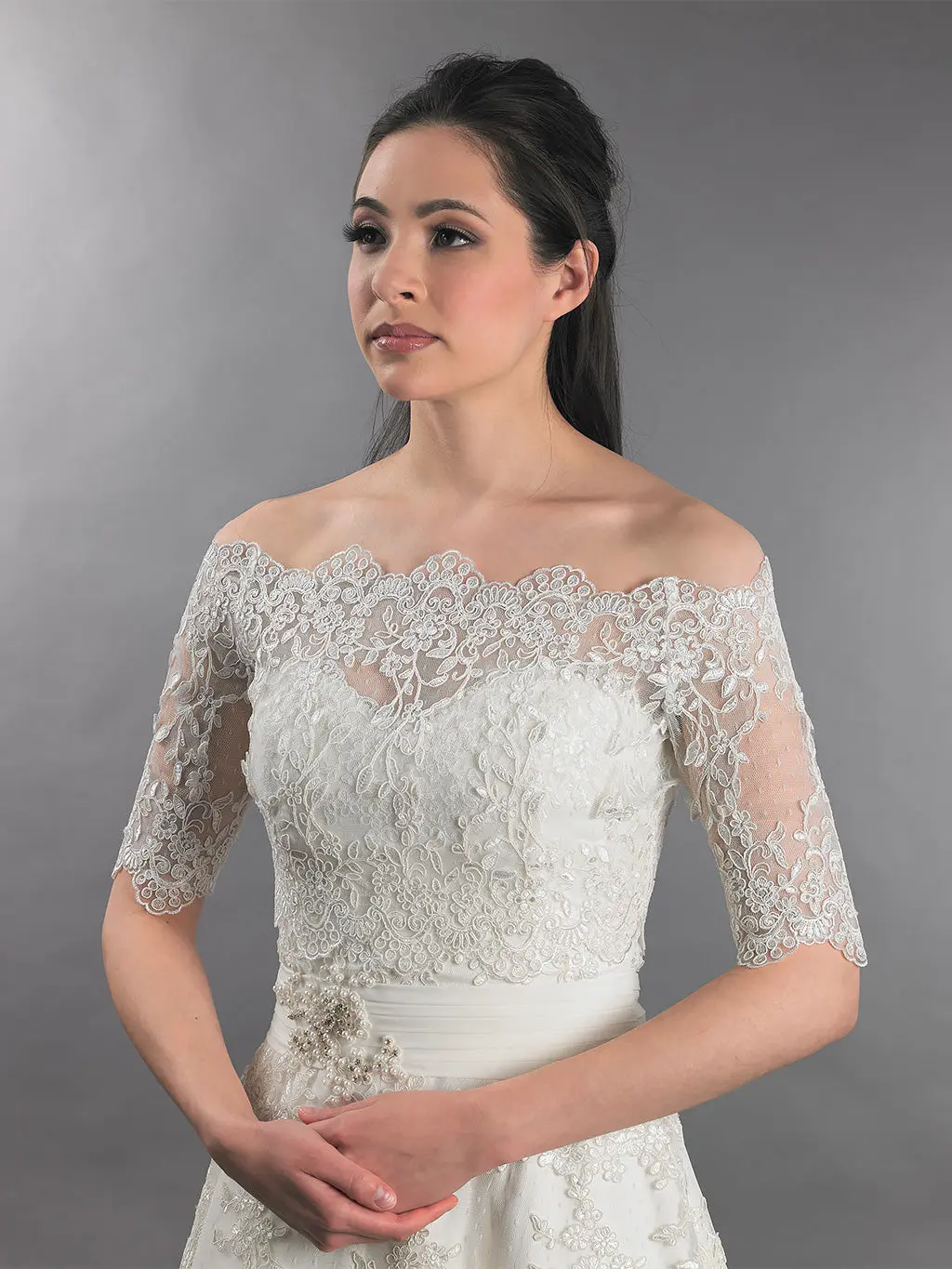 Off-Shoulder Bridal Bolero Wedding jacket dot lace