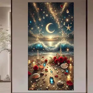 1pcs 5D DIY handmade diamond painting kit, 5D diamond art kit, DIY decoration, moon, rose, waves diamond painting kit full round diamond DIY, mosaic, diamond art, DIY art home decoration, suitable for Halloween and Christmas.