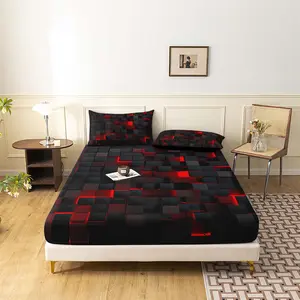 3-Piece Geometric Plaid Grid Bed Sheet Set - 100% Polyester, Breathable & All-Season Fitted Sheet with 2 Pillowcases, High-Definition Digital Print, Machine Washable