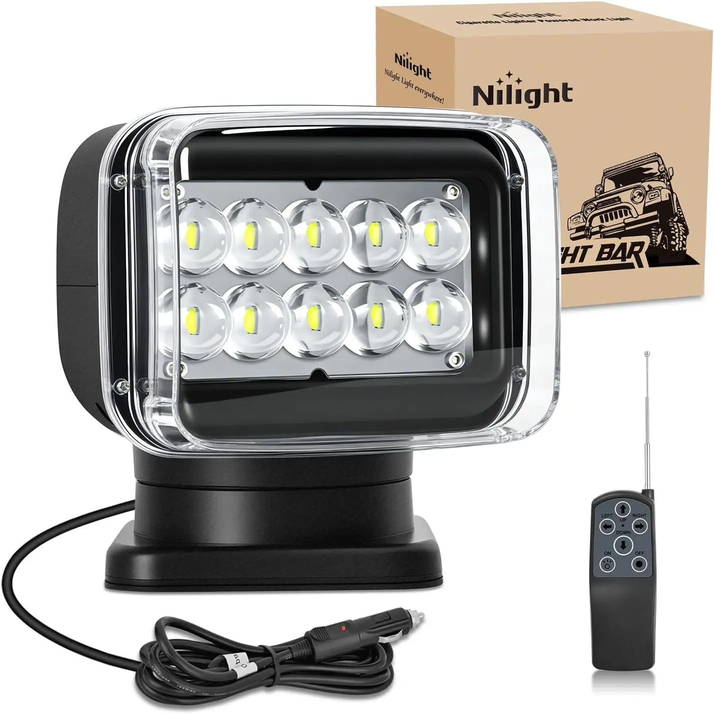 Nilight Remote Control Magnetic LED Spotlight with Rotatable Head, 50W/60W Power, 4800LM, 12V-24V, 360° Rotating, for Yacht Truck, Offroad Hunting Search Lights, Spotlight Light