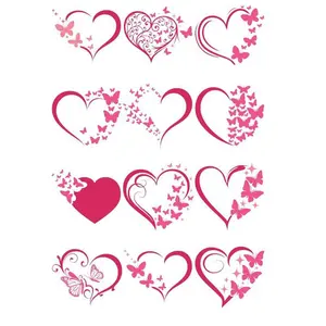 UV DTF Stickers - 12 Sheets Sparkly Heart Butterfly UV DTF Cup Wrap for Coffee Mugs Glass, DIY UV DTF Decals for Tumblers, Waterproof Rub on Transfers for Crafts