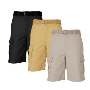 3-Pack Cotton Washed Cargo Shorts with Belt Rugged Trail 6 Pockets Soft Outdoor Casual Menswear Tonal D-ring Belt 2-Side Pockets 2-Back Pockets Button Closure Zip Fly