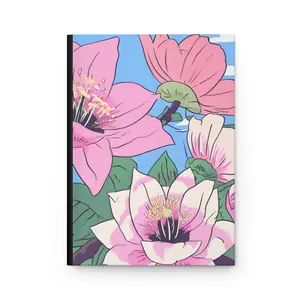 Japanese Flowers Hardcover Matte Journal - CreativeBunnieStudio - Japanese Flower Journal, Japanese Flower Notebook, Lined Hardcover Journal, Anime Aesthetic Notebook, Anime Diary, Anime Journal