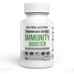 Swiss Activa+ Immunity Booster Natural Capsules - Daily Immune Support Supplement with Vitamin C, E, Selenium, Beta-Glucan, Reishi, Ginseng - Antioxidant, Sugar-Free, Non-GMO Herbal Formula - 30-Day Supply