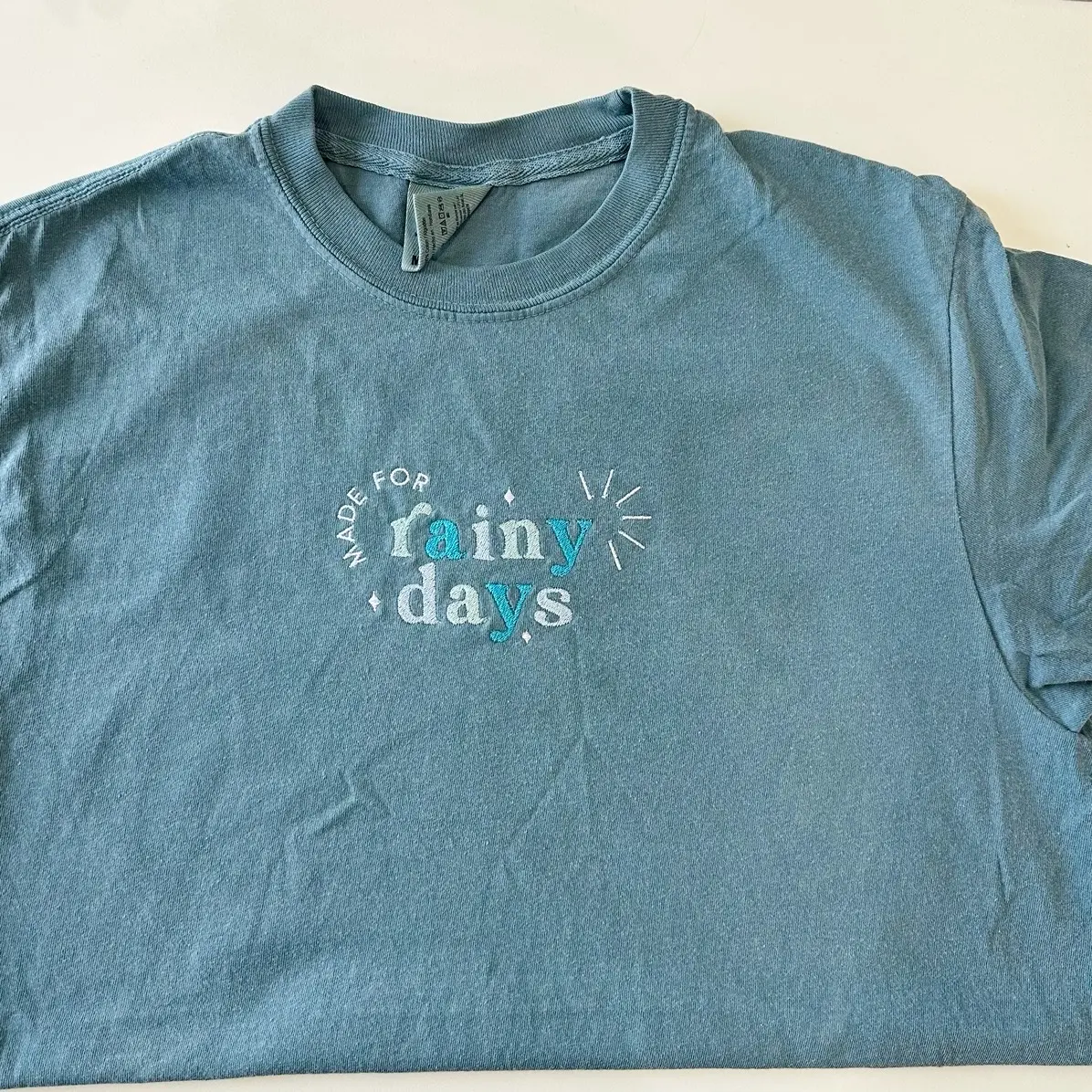 Made for rainy days embroidered tshirt comfort colors shirt t-shirt cute shirt casual tee 2025 fashion new essential comfort color shirts women friend gift