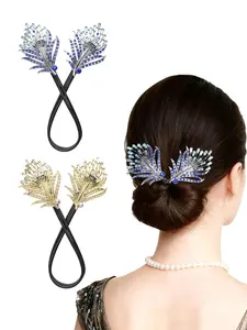 Luxury Water-Crystal Feather Twist Clip, Lazy Hair Styling Tool, Retro Elegant Bun Hairstyle, Curly Hair Device, Women's Accessory, Hair Bun Accessories