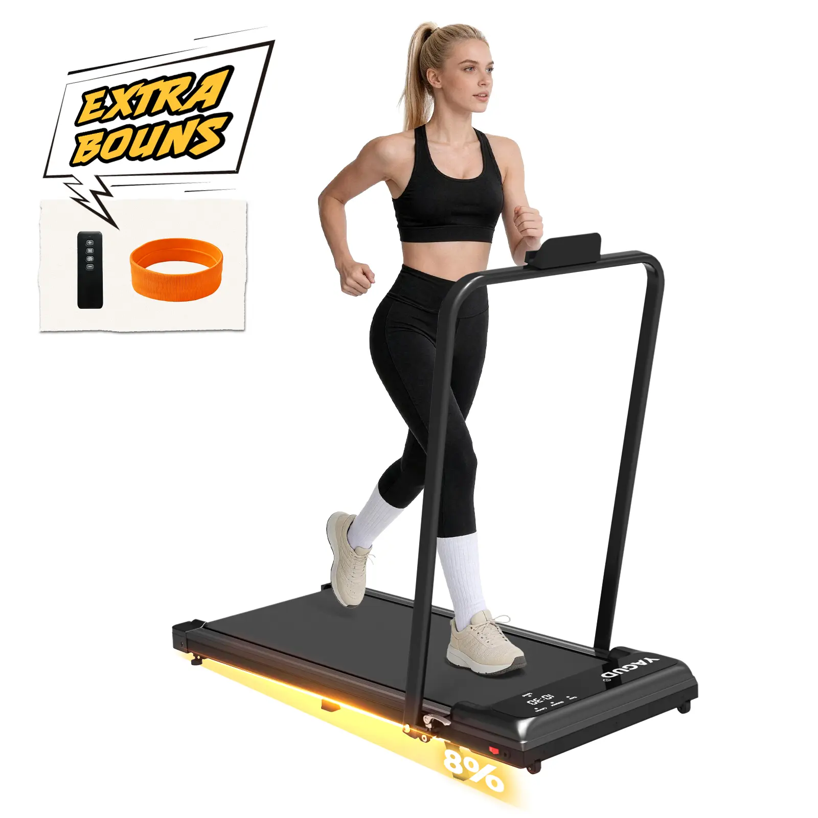 Yagud Foldable Walking Pad Treadmill, Quiet Motor & Dual Shock Absorption, Under Desk Treadmill with Remote Control, Wheels & 265LBS Capacity for Home Workout