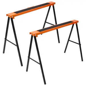 Saw Horses 2 Pack, Folding Portable Work Horse with Fast Open Legs, Convenient Handle, Heavy Duty Steel Sawhorse for Garage, Workshop, Fully Assembled,orange+black color