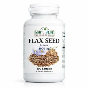 New Life Flax Seed Softgels - 3000mg, 100 Count, Fiber-Rich, GMO-Free Natural Dietary Supplement