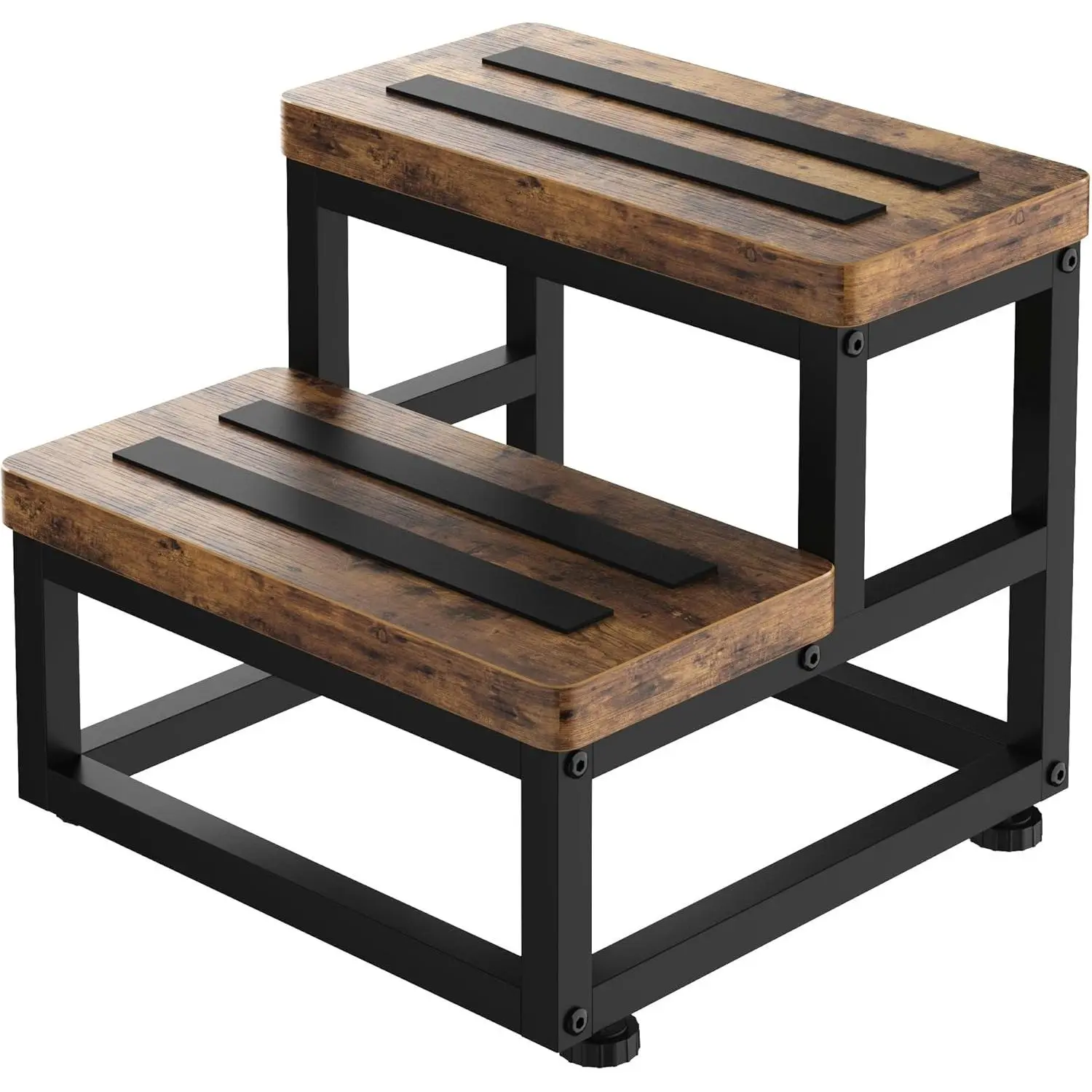 2 Step Wooden Step Stools for Adults , Heavy Duty Stepping Stools Wooden Bed Step Stools for High Beds, Non-Slip 2 Bedside Foot Stool with 500 Lbs Capacity, Kitchen, Bed, RVS Step, Rustic Brown