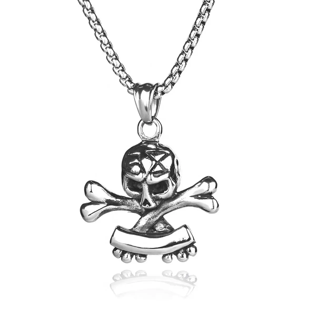 Men's Gothic Retro Pirate-Themed Cuban Chunky Chain Necklace with Skull Crossbones Artificial Gemstone Pendant, Metal-Coated Casual Daily Wear Jewelry Accessory for Adults (3-Year Durability, Closed on Sundays)