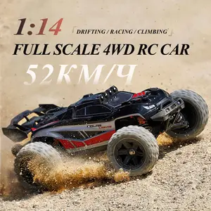 1: 14 Full Scale Brushless 4WD RC Car with Head-up Wheel, All Terrain Off Road Vehicle, 52KM/H High Speed Racing Drifting Climbing Truck, LED Lights, Damping System, Large Amplitude/Torque Steering Gear, Birthday Christmas New Year Gifts