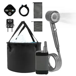 Portable Shower for Camping IPX7 Waterproof 6000mAh Rechargeable Shower Pump Filtered Shower Head 5.3Gallon Foldable Bucket for Hiking Beach-5370