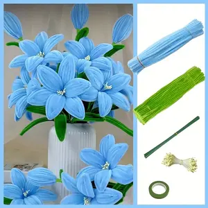 410-Piece Multicolor Lily Pipe Cleaner Craft Kit, DIY Handmade Bouquet Materials, Perfect for Wedding Decor, Party Favors, Graduation Gifts