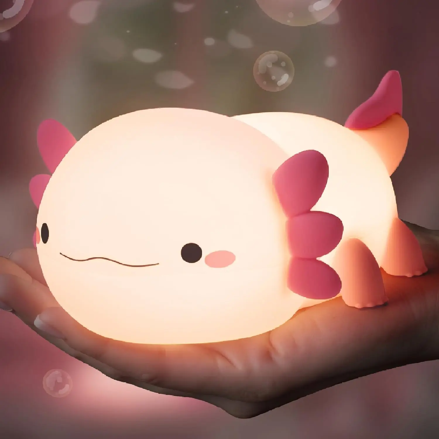 2026 Pink Axolotl Squishy Silicone Night Light - 2-Level Touch LED, Dimmable Warm White, USB Rechargeable, Eye Protection, USB Night Light, Nightlight for Bedroom, Unique Decor for Kids Room