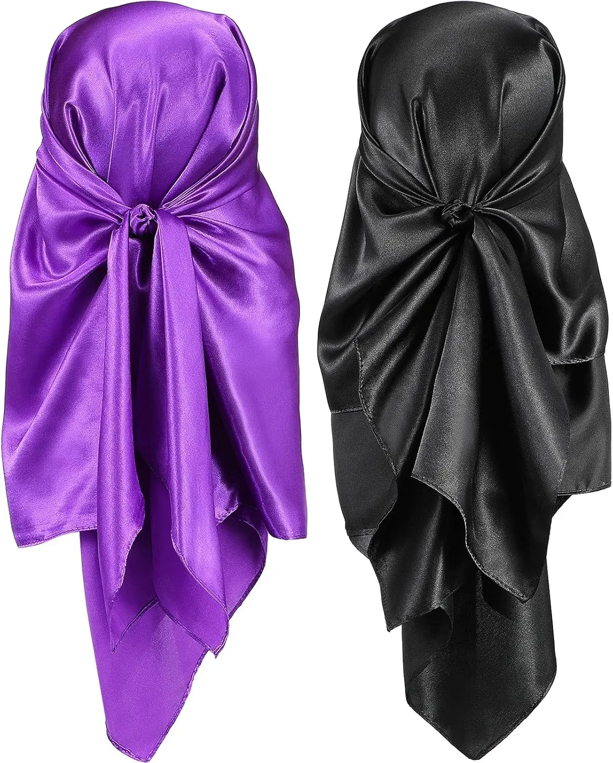 Lady's Fashionable Satin Head Scarves, 2-Piece Purple and Black Set, Casual Female Everyday Accessory with Haitian Voodoo
