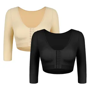 Women Post Surgery Push Up Bra Comperssion Sleeveles Arm Fornt Closure Shaperwear Sweaat Shirt Arm Faja Front Closure Shapewear Bra Black Beige