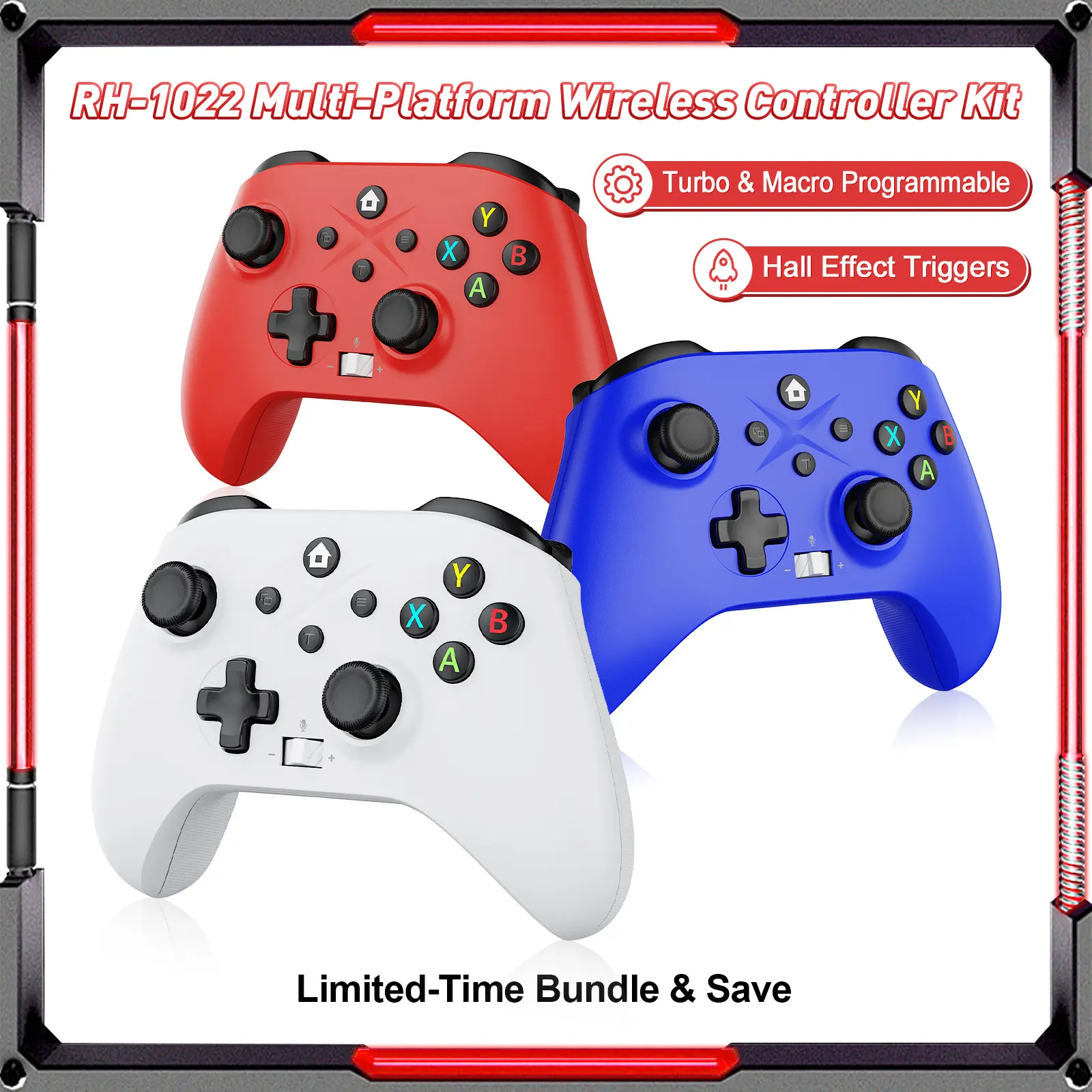 RH-1022 Xbox Series X Multi-Platform Wireless Controller for Xbox One/Series X|S, Switch, Windows 10/11, Hall Effect Triggers, Turbo & Macro Programmable Gamepad with RGB Battery Indicator, 3-Way Connectivity summerwins,summerwins