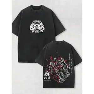 Darc Sport Wolves "Bushido" Vintage Washed Oversized Tee, Washed Streetwear T-Shirt, Faded Graphic Tee, Casual Outfit