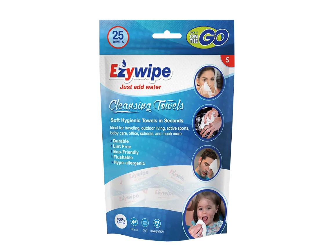 Ezywipe 25 Pieces Expandable Wipes Reusable Coin Tissue Towel for Travel, Camping, Hiking, Makeup Remover, Hand Wipes -Super Absorbent- Hypoallergenic