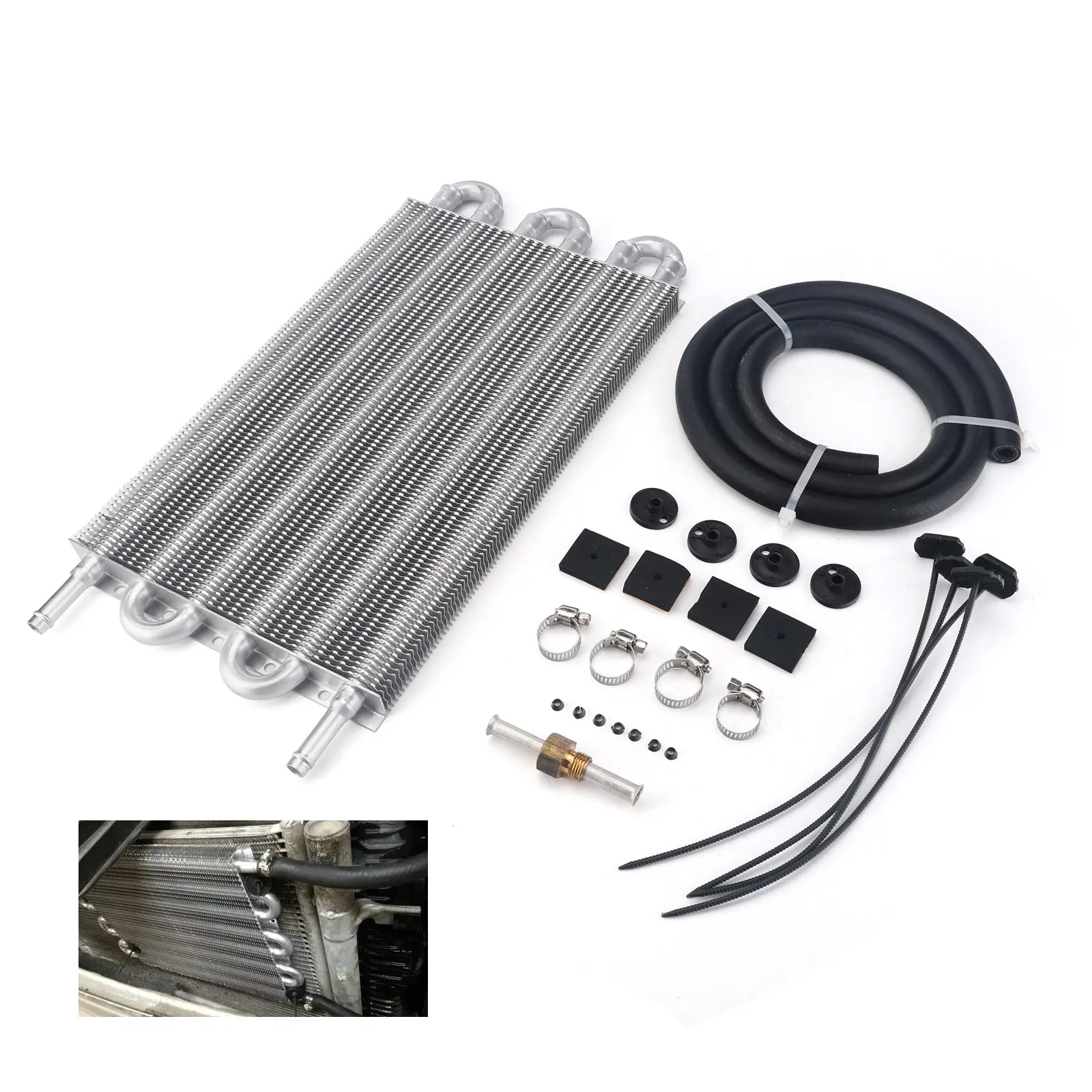 3mirrors 6-Row Universal Aluminum Metal Transmission Oil Cooler Radiator Converter Kit with Inlets Outlets, DIY Mounting, Fast Heat Dissipation for Cars Trucks ATV, An Inlets Outlets