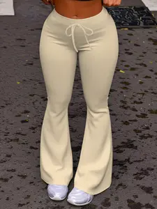 Women's Casual Wide Leg Yoga Pants, Drawstring Waist, Long Regular Fit, Streetwear for All Seasons, Fashionable Sporty Trousers