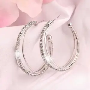 1 Pair Shining Three Ring Ear Buckle Earrings - Hypoallergenic, Nickel-Free, Durable, and Sparkling Jewelry for Women - Perfect Fashion Accessories for Holiday Gift, Casual Attire, and Special Occasions