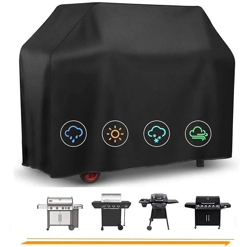57 Inch Universal BBQ Gas Grill Cover, Heavy Duty PVC Coated Waterproof Fabric, UV Wind Dust All Weather Protection, Adjustable Hem, Click Straps & Front Zipper Pocket for Outdoor Backyard Grill