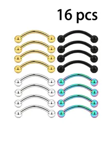 16 pcs stainless steel piercing ball barbell accessory set, eyebrow ring, earrings, Ear Piercings, tongue ring, lip ring, full body piercing jewelry set: eyebrow, tongue and lip piercing studs suitable for men and women, suitable for daily wear