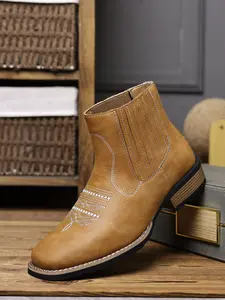 Men's Ankle Boots PU Leather Western Style Business Casual Retro Slip-On Chelsea Boot, All Season Wearable Rubber Sole Design Footwear