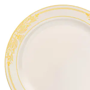 Ivory with Gold Harmony Rim Plastic Appetizer/Salad Plates (7.5")