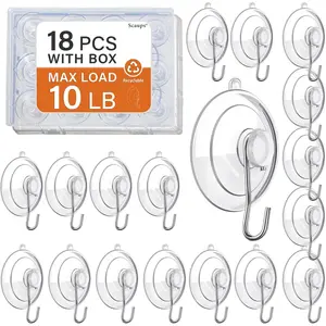 18 Pack Suction Cup Hooks Max Load 10LB, 1.77Inch Suction Cup Hook for Glass Window, Reusable, Suitable for Glass, Windows, Bathrooms, Kitchens, Tiles, Sho