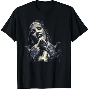 Casual Round Neck Shortsleeve Fashion Cotton Graphic Tees Streetwear Occult Gothic Dark Satanic Nun Tattoos Unholy Nun Horror T-Shirt