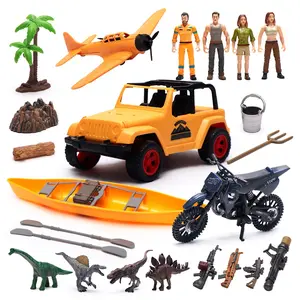 Dinosaur Exploration Military Scene Toy Set, Moveable Figures, Uniform Figures, Vehicles, Accessories, Role Play Educational Toy, Birthday Gift, Suitable for 3+