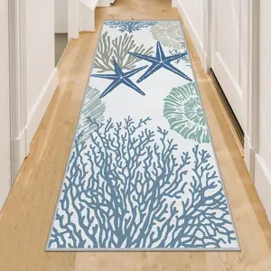 Coastal Runner Rug 2x6 Nautical Kitchen Hallway Rugs Beach Themed Non-Slip Indoor Floor Mat Machine Washable Rugs Carpet for Bathroom Living Room Bedroom Laundry Room Entryway, Blue