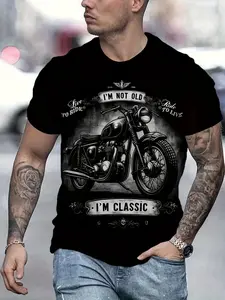Men's Vintage Motorcycle Graphic T-Shirt - 3D Retro Biker Design with Classic Chopper & Motorcycle Slogans, Loose Fit Crew Neck Casual Tee for Motorcycle Enthusiasts, Father's Day Gift, Boyfriend Present, All-Season Comfort, Machine Washable, Stylish Summ