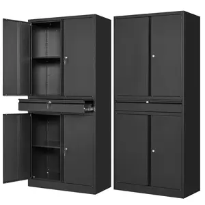 Letaya Metal Garage Storage Cabinet with Drawer,4 Door Tool Cabinet with Lock-2 Adjustable Shelves for Garage Home Office Utility Room