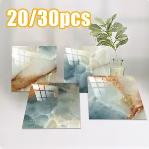 Marble Style Crystal Film Tile Stickers, PVC Waterproof Wall Decals, Kitchen Backsplash Oil Proof, Floor Decoration, Large Size, Decorative Wall Sticker