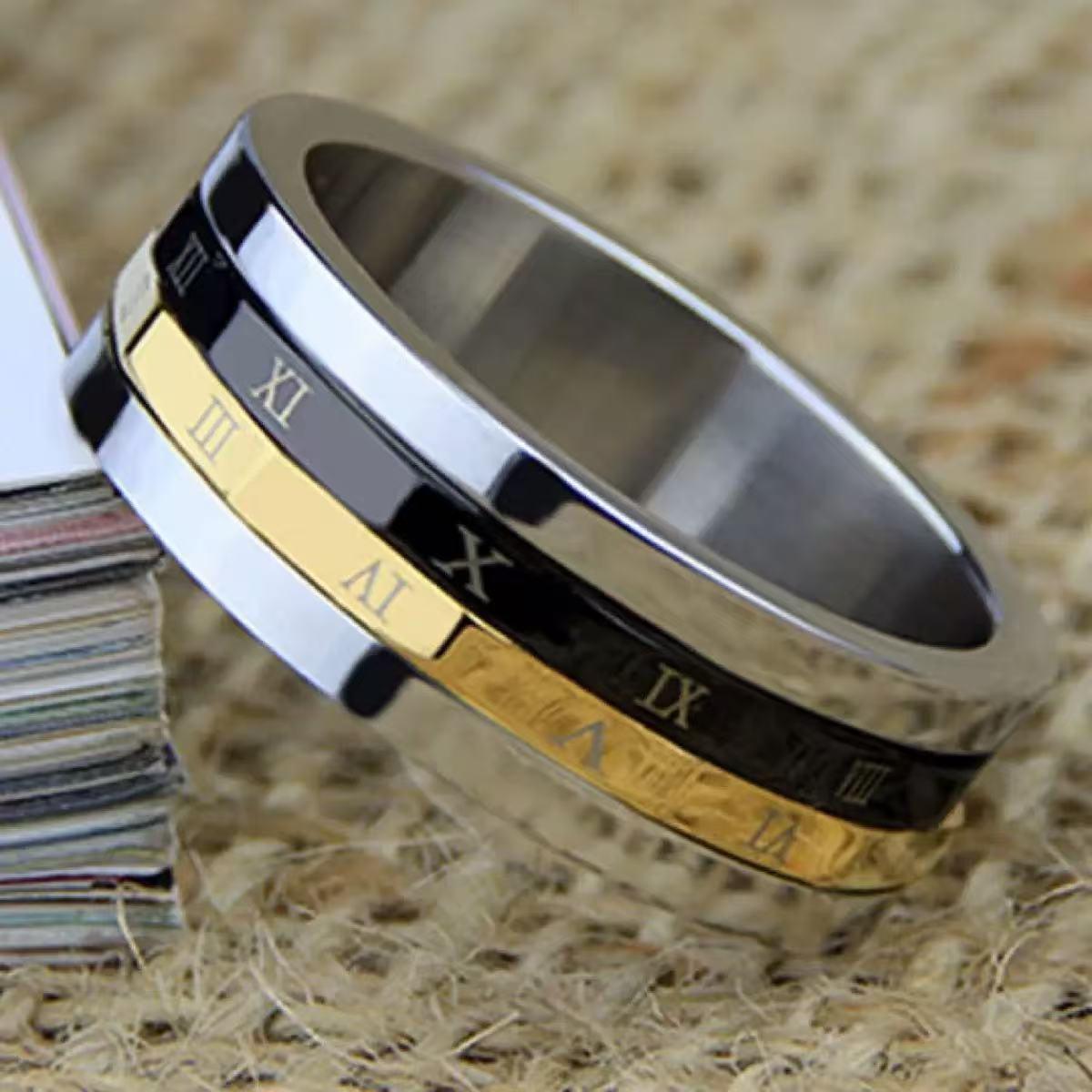 Rotating Roman Numeral Ring — Titanium Steel Unisex Band with Spinning Roman Numerals, Vacuum Electroplated Fade‑Resistant Finish, Adjustable Comfortable Fit, Minimalist Fashion & Niche Trend, Hypoallergenic Everyday Wear, Couple/Anniversary Gift
