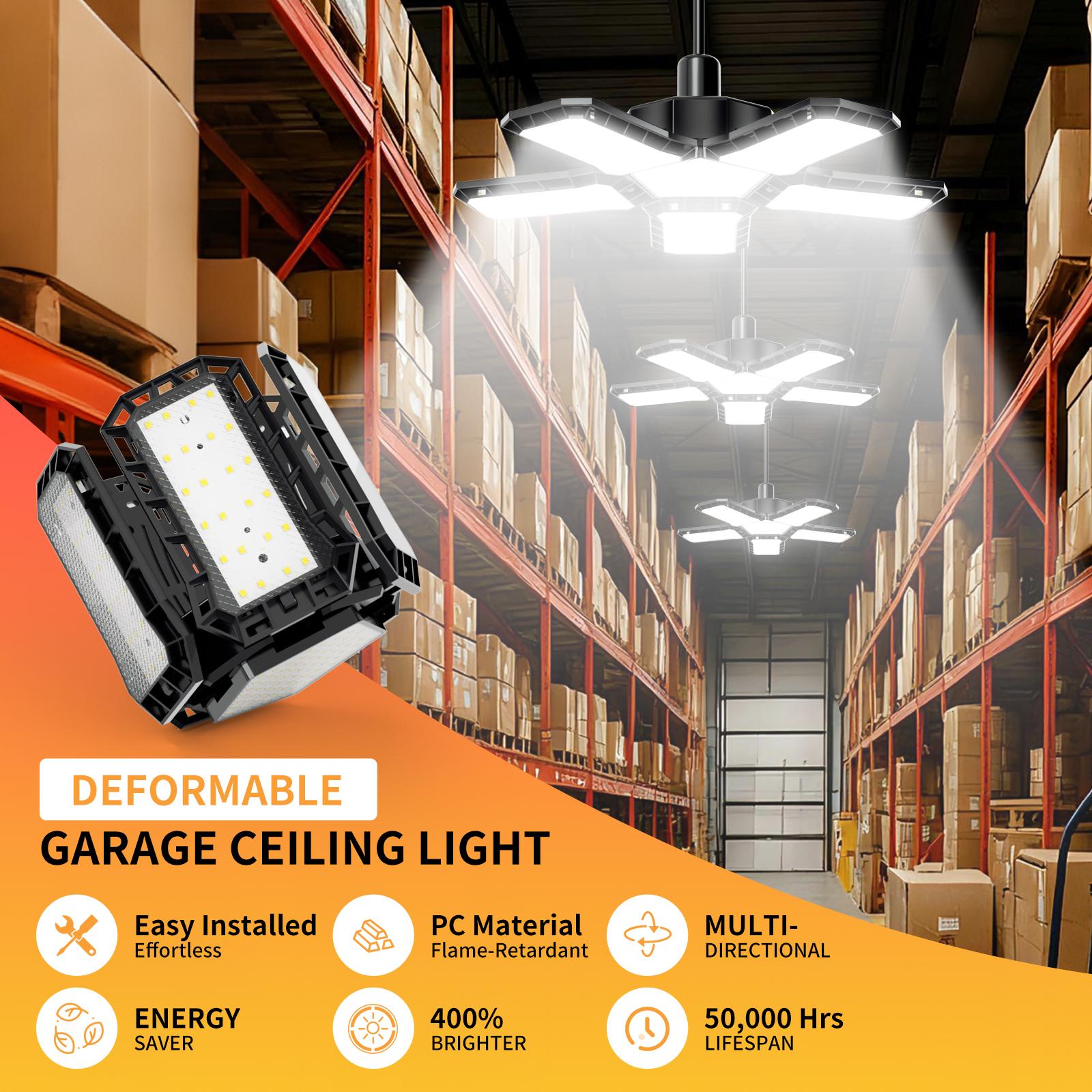 Adjustable Deformable  Five-Leaf Garage Light，360° ultra-bright omnidirectional lighting Universal fit for E26/E27 sockets Tool-free installation in seconds Efficient heat dissipation Perfect for household, garage, commercial and industrial applications