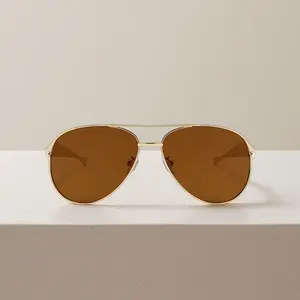 Women's Stylish Sunglasses, High-End Fashion Shades, Oversized Aviator Metal-Frame Sun-Protective Eyewear