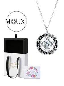 Women's Witch Protection Knot Necklace, Good Luck Irish Celtic Medal Round Pendant, Family Amulet Jewelry Gift with Box