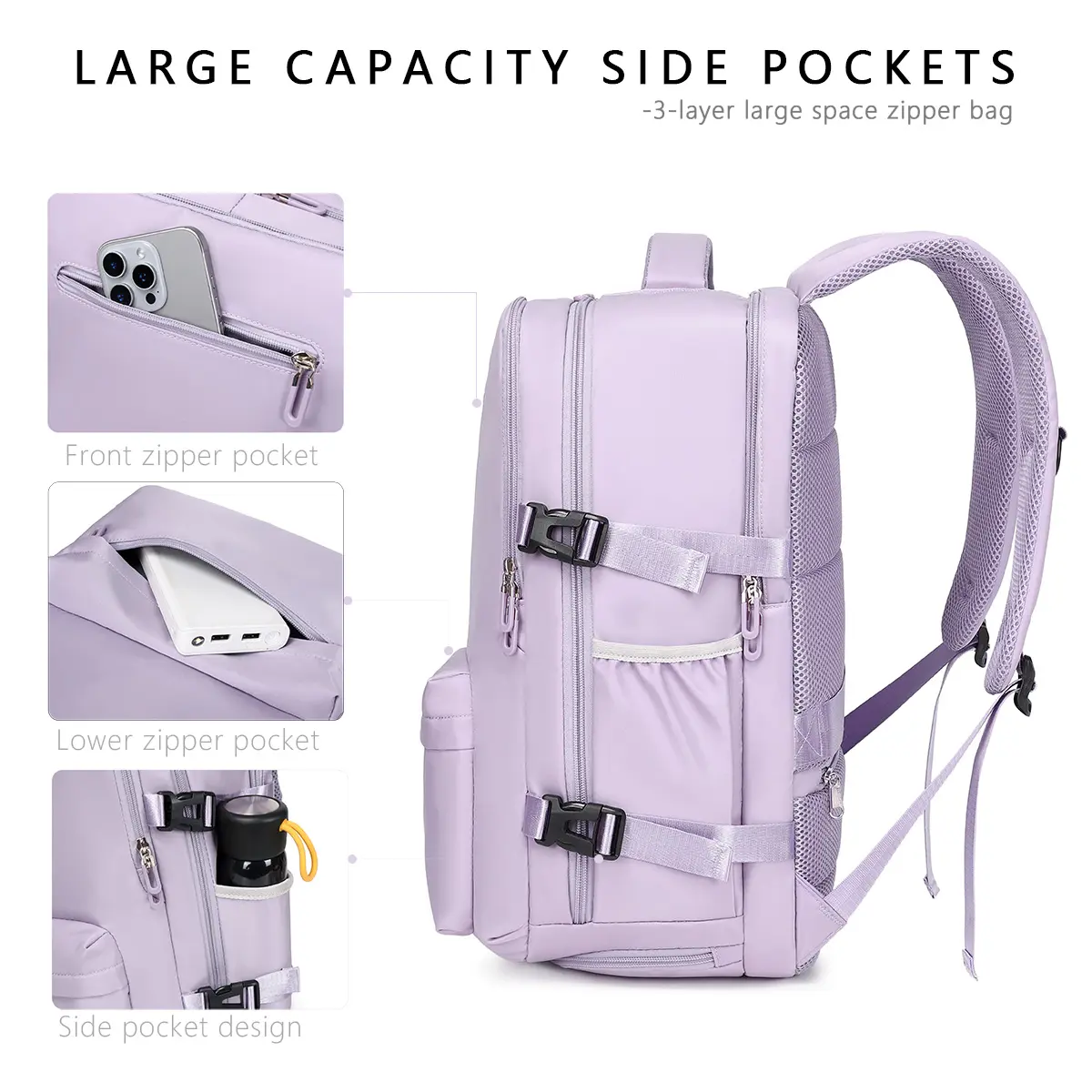 carry-on backpack, lightweight nylon travel bag for students, featuring a 14-inch laptop compartment, multiple pockets for clothing and accessories, and convenient underseat storage, making it an ideal choice for short trips.